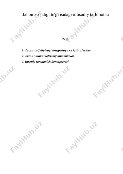 jahon xo`jaligi to'g'risidagi iqtisodiy ta`limotlar — DOC