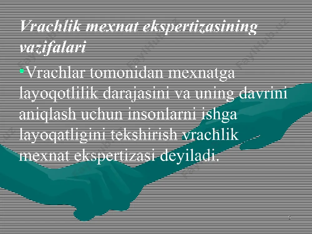 chernobil aes dagi avariya oqibatida nogiron bo`lganlarga kasallik varaqasi qatorasiga 4 oygacha yoki kalendar yilda 5-oygacha beriladi * spirtli ichimliklar ichib mast bo`lish oqibatida olingan jaroxatlar va kasalliklarda kasallik varaqasi berilmaydi, bunda mexnatga layoqatsizlik xolati ro`y bersa quyidagi xolatlarda ma`lumotnoma beriladi: a) spirtli ichimlikni suvistemol qilish oqibatida (alkogoldan o`tkir zaxarlanish, alkogol psixozlar va boshqalar) b) surunkali alkogolizmda; v) alkogol iste`mol qilish bilan bog'liq ravishda vujudga kelgan o`tkir kasallik yoki surunkali kasallikning avj olishi oqibatida; g) mast xolatda yuz bergan jaroxatlarda * agar tegishli organlar (iiv, prokuratura va boshqalar) xulosasiga ko`ra jarohatlanish alkogol iste`moli bilan bog'liq emas deb topilsa (m-n, jamoat transporti halokatida olingan jarohat) davolash-profilaktika muassasasi vkk tomonidan ma`lumotnomani kasallik varaqasiga almashtirishadi. nogironlik - bu mexnat qobiliyatini doimiy (uzoq muddat) yo`qotganliq yoki ko`p jihatdan qisqarganlikdir. nogironlik vrachlik - mexnat ekspert komissiyalari tomonidan belgilanadi. davolash-profilaktika muassasalari nogironlik sabablarini o`rganadilar. o`zbekiston respublikasi vazirlar mahkamasining qarori tibbiy-mexnat ekspertiza xizmati boshqarish tuzilmasini va faoliyatini …
