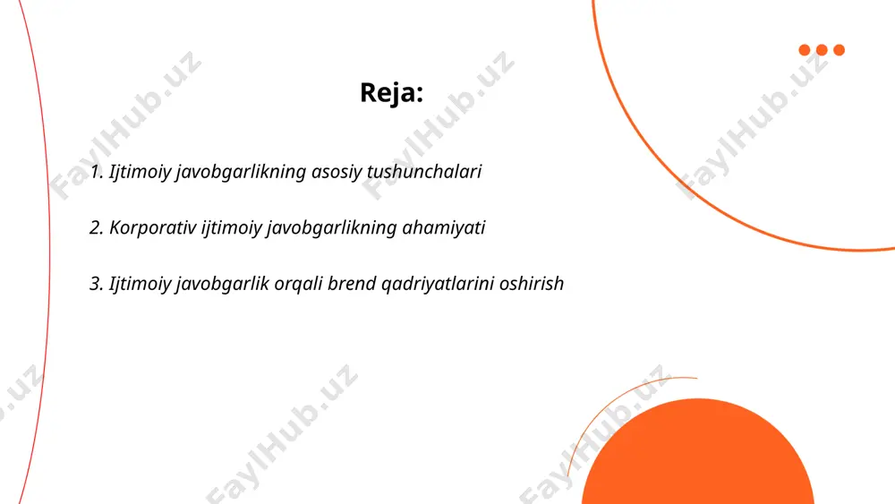 oshirish axboroti shundan iboratki, kompaniyalar o‘zlarining ijtimoiy javobgarliklarini oshirish orqali mijozlar bilan aloqalarni mustahkamlashadi. tadqiqotlar shuni ko'rsatadiki, iste'molchilarning 64% brendning ijtimoiy mas'uliyatli bo'lishini qadrlaydi va bu ularning xarid qilish qarorini ta'sir qiladi. 2020 yilda o‘tkazilgan bir so‘rovga ko‘ra, iste’molchilarning 73% ijtimoiy mas’uliyatli kompaniyalardan xarid qilishga kelishgan. ijtimoiy mas'uliyat orqali brend bir paytda nafaqat o‘ziga nisbatan ijobiy imidj yaratadi, balki jamiyat uchun foydali ishlarni amalga oshirishi mumkin va bu esa uzoq muddatli muvaffaqiyatga olib keladi. ... t.me/slaydai_bot 4. jamiyat uchun foydali loyihalarning strategik afzalliklari jamiyat uchun foydali loyihalarning strategik afzalliklari katta ahamiyatga ega. ular iqtisodiy o‘sishni rag‘batlantiradi, infratuzilmani rivojlantirib, aholining yashash sifatini oshiradi. masalan, ta'lim loyihalari qisqa muddatda 15% ga qarashtni kamaytirishi mumkin. energetika va transport sohalaridagi loyihalar ish o‘rinlarini ko‘paytirib, ishsizlik darajasini 8% ga kamaytirishi mumkin. bundan tashqari, yoshlarga mo‘ljallangan dasturlar ular o‘rtasida innovatsion fikrlashni rivojlantiradi. sog‘liqni saqlash sohasidagi loyihalar esa umr ko‘rish davomiyligini 5 yildan oshirishga yordam beradi. shu …
