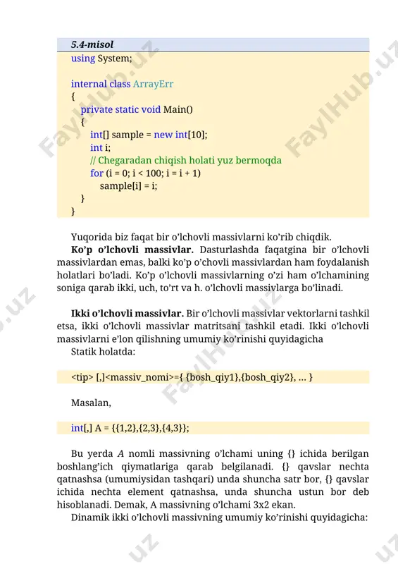n o‘lchamli butun sonli massiv ifodalansin va chop etilsin. 6 1 1 2 3 5 8 6. n (n>2), a va b butun sonlar berilgan. 1-elementi a ga, 2-elementi b, har bir keyingi elemeti barcha avvalgi elementlar (o‘zidan oldingi barcha element) yig‘indisiga teng bo‘lgan n o‘lchamli butun sonli massiv ifodalansin va chop etilsin. 5 3 4 3 4 7 14 28 7. n o‘lchamli a massiv berilgan. uning elementlari teskari tartibda chiqarilsin. 3 6 5 7 7 5 6 image5.png image1.wmf image2.tmp image3.tmp image4.png