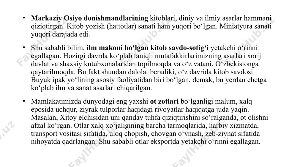 day jabru-zulmdan keyin tavba qilib, o‘zini tuzatsa, albatta olloh tavbasini qabul qilar» (39-oyat). alloh taoloning quroni karimda qarz olish va berish, meros, uni taqsimlash (4-sura, 8-oyat), yetim-yesirlarga muruvvat, xayr-ehson qilish haqidagi oyat karimalaridan kelib chiqadigan g‘oyalar hamda soliq turlari va miqdori ham katta ahamiyat kasb etadi, yetim-yesirlar haqiga hiyonat qilish eng katta gunohlardan deb elon qilingan. shuningdek, o‘zaro yordam ham zarur, lekin yomon ishlarda va dushmanlikda emas, deyiladi. islom talimotini chuqurroq tushunishda quroni karimdan keyingi xujjat payg‘ambarimiz muhammad alayhis-salomning hadisi shariflari hisoblanadi. hadisi shariflardan quyidagi namunalarni keltiramiz: • munofiqlik belgisi uchtadir: yolg‘on so‘zlash, vadasining ustidan chiqmaslik va omonatga hiyonat qilish. • amirning sovg‘a olishi xarom va qozining pora olishi dindan chiqishdir. • boylarning uyiga kamroq kiringlar, aks holda tangrining sizlarga bergan nematlarini pisand qilmagan bo‘lasizlar. • tilanchilik qo‘yidagi uch toifadan birigagina joizdir: 1. xun to‘lovchiga; 2.og‘ir qarzdorga; 3.miskin qashshoq kishiga. • ekmoq niyatida qo‘lingizda ko‘chat turgan paytda behosdan qiyomat qoyim …