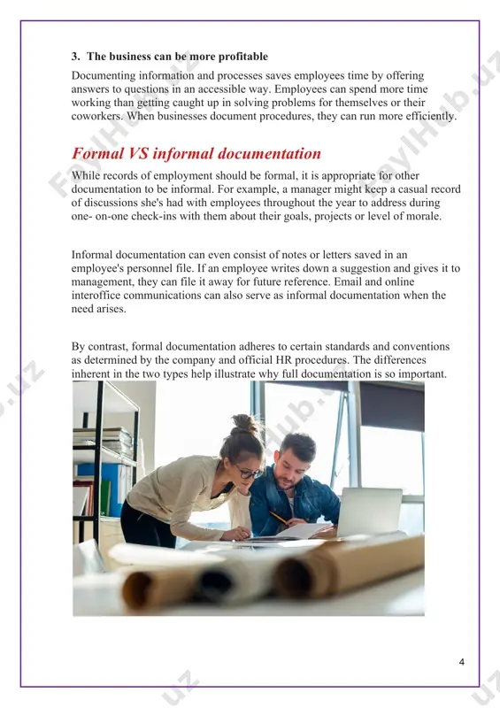 e or information that can be used to inform decisions. in the workplace, documentation is retained records of employment and company actions and events as required by legal mandates and company policy. 5 common fields where the documents are used business business documents refer to all the files, documents, papers, books, reports, records, letters, etc. related to the business. simply put, business documents are all the documents that pertain to the activities that take place in a business. they can be financial transactions, customer data, agreements, meeting minutes, or any other internal or external written communication, the list is never-ending. law the term document generally refers to a particular writing or instrument that has a bearing upon specific transactions. a deed, a marriage license, and a record of account are all considered to be documents. when a document is signed and the signature is authentic, the law accurately expresses the …