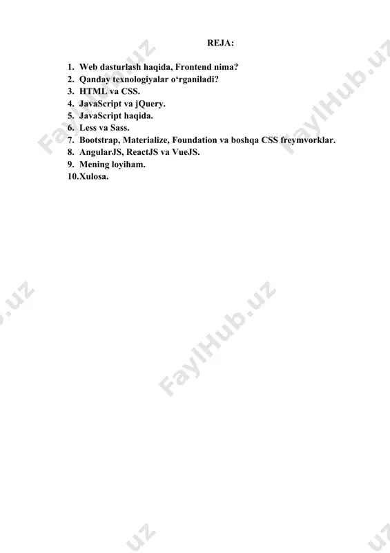aplarga buning nima bog‘liqligi bor?» dersiz, bu savolingizga ushbu maqolada javob topasiz degan umiddamiz. frontend - «tashqi interfeys degan ma’noni bildirib, veb texnologiyalarning biridir. bu texnologiya yordamida veb sahifalarning insonga ko‘rinib turuvchi, ma’lumot beruvchi vizual qismi yaratiladi. frontend texnologiyalarini o‘rgangan inson o‘z ijodkorligi, kretiv yondoshuvi orqali turli g‘oyalarini veb sahifalar, dasturlar shaklida ro‘yobga chiqarishi mumkin bo‘ladi. bugungi kunda shaxsiy veb sahifaga ega bo‘lish o‘ziga xos elektron vizitka, passport vazifasini bajaribgina qolmay, balki sayt orqali ko‘plab foydali ishlarni amalga oshirish mumkin bo‘lib qoldi. masalan, jurnalist, shoir, yozuvchi o‘z ijodi va izlanishlarinini veb sahifasi orqali yoritib borishi mumkin. tadbirkor o‘z sahifasida mahsulot va xizmatlarini keng targ‘ib qilishi va daromadini oshirishi mumkin. umumiy qilib aytadigan bo‘lsak frontend texnologiyalarini o‘rganish - internet xazinasining kalitini qo‘lga kiritish demakdir, bu xazinadan xohlagan narsangizni olishingiz, foydalnishingiz, boshqarishingiz mumkin. qanday texnologiyalar o‘rganiladi? nimadan boshlash kerak? frontend dasturlash sohasi bir necha til va texnologiyalarni o‘z ichiga oladi. uning asoslari …