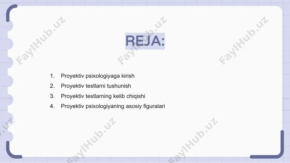 haxsiyatni shakllantirishda ongsiz jarayonlarning muhimligini ta'kidlaydi. proyektiv psixologiyaning asosiy figuralari proyektiv psixologiya - bu ongsiz ongni o'rganish uchun proyektiv testlardan foydalanishga qaratilgan psixologiya bo'limi. ushbu testlar ko'pincha odamlarning javoblarini olish uchun noaniq stimullarni o'z ichiga oladi. proyektiv testlar tarixi 20-asrning boshlariga borib taqaladi, hermann rorschach va karen machover kabi shaxslar ushbu vositalarni ishlab chiqishda kashshof bo'lishgan. ularning ishi zamonaviy proyektiv psixologiyaga asos solgan. proyektiv psixologiyaning asosiy figuralari orasida ongsiz ongni tushunishda ramziylikning muhimligini ta'kidlagan karl jung va oilaviy proyeksiya jarayoni kontseptsiyasini kiritgan myurrey bouen kiradi. bu shaxslar sohani sezilarli darajada shakllantirgan. proyektiv testning evolyutsiyasi proyektiv psixologiya odamlarning noaniq stimullarga javoblarini izohlash orqali tushunishga qaratilgan. proyektiv testlar 20-asr boshlariga borib taqaladigan boy tarixga ega. proyektiv testning evolyutsiyasi freyd usullaridan standartlashtirilgan yondashuvlarga o'tishni ko'rsatdi. ushbu testlar klinik psixologiya va shaxsiyatni baholash kabi turli sohalarda qo'llaniladi. proyektiv testlar ongsiz ongga kirish orqali insonning fikrlari, his-tuyg'ulari va shaxsiy xususiyatlari haqida qimmatli tushunchalarni beradi. ular …