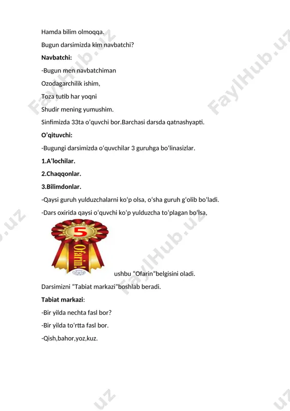 savol-javob o’tkazish. -sifat- so‘z turkumi deb nimaga aytiladi? -sifat qanday so‘roqlarga javob bo‘ladi? -sifat qaysi so‘z turkumiga bog’lanib keladi? -sifat gapda qaysi vazifada keladi? o‘quvchilarga ball qo‘yish.darsda g‘olib bo‘lgan o‘quvchini rag‘bat kartochkalari orqali rag‘batlantirish. 6.uyga vazifa image5.jpeg image6.jpeg image7.jpg image8.jpg image9.jpg image10.png image11.png image12.png image13.jpeg image14.png image15.png image16.jpeg image17.jpeg image18.jpeg image19.png image20.png image21.png image22.png image23.png image24.jpeg image25.jpeg image26.jpeg image27.png image28.png image29.png image30.png image31.jpeg image32.jpg image33.jpeg image34.jpg image35.png image36.png image37.png image38.png image39.png image40.png image41.png image1.png image2.png image3.jpeg image4.jpg