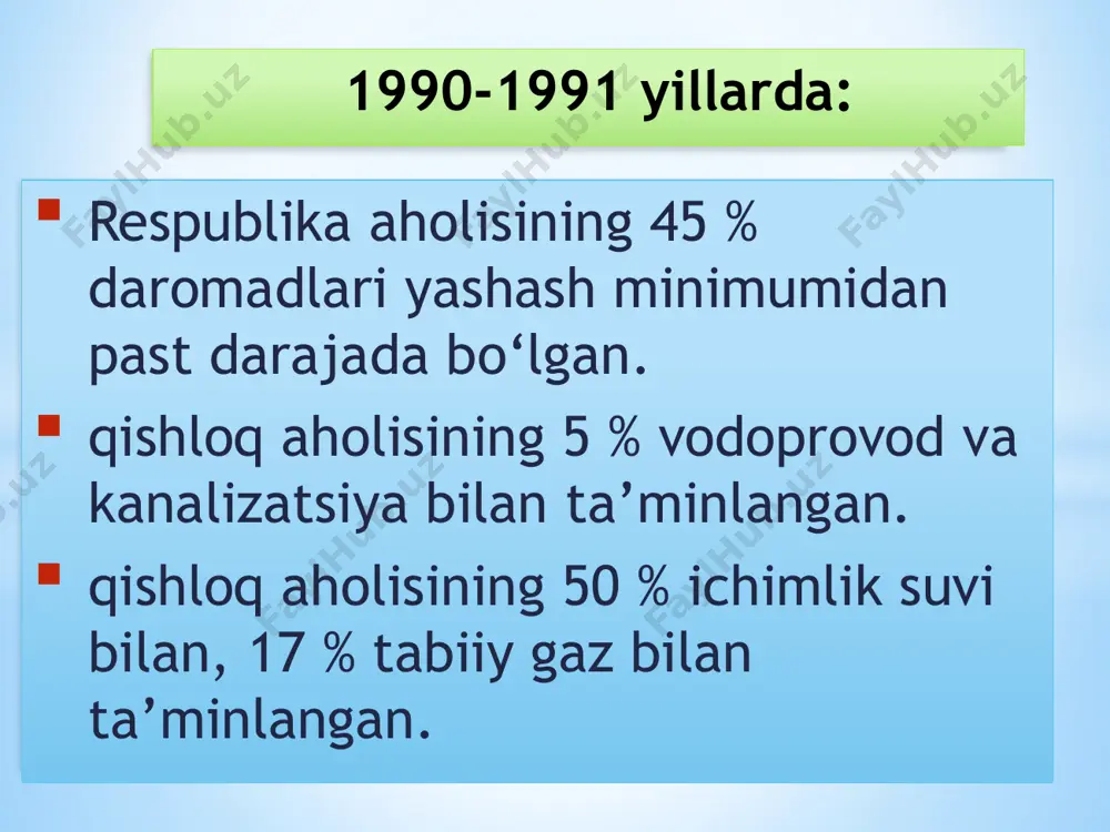 irishning ustuvor yo'nalishlari 5.xavfsizlik, millatlararo totuvlik va diniy bag'rikenglikni ta'minlash hamda chuqur o'ylangan, o'zaro manfaatli va amaliy tashqi siyosat sohasidagi ustuvor yo'nalishlar “inson manfaatlari hamma narsadan ustun” degan tamoyilning mazmun-mohiyati inson hayoti, huquq va manfaatlarini himoya qilish va ulug'lash borasida amalga oshirilayotgan tizimli islohotlar kuchli ijtimoiy himoya tizimiga asoslangan erkin fuqarolik jamiyatini qurishdan kutilayotgan natijalar ta'lim-tarbiya va sog'liqni saqlash sohalaridagi tub islohotlar xalq boy bo'lsa, davlat ham boy va qudratli bo'ladi aholining turmush farovonligini oshirishda tadbirkorlik sub'ektlarining o'rni va ahamiyati fuqarolik instituti – mahallaning bugungi hayotimizdagi roli va ahamiyati aholining ijtimoiy himoyasi va uning samaraini oshirish borasidagi tadbirlar 15 ta qonun 700 dan ortiq boshqa normativ-huquqiy hujjatlar ishlab chiqildi harakatlar strategiyasining ijrosi yuzasidan davlat va jamiyat hayotining barcha sohalarini rivojlantirishga qaratilgan hududiy ijtimoiy-iqtisodiy rivojlantirish dasturlari doirasida: 2633 ta investitsiya loyiha amalga oshirildi 17599 ta yangi ish o'rni tashkil etildi «xalq bilan muloqot va inson manfaatlari yili» davlat dasturi doirasida: tijorat …