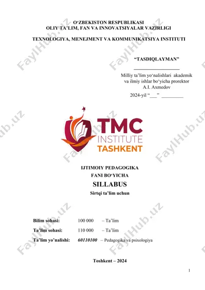 ijtimoiy pedagogika modulini tasdiqlash "tasdiqlayman" — DOCX