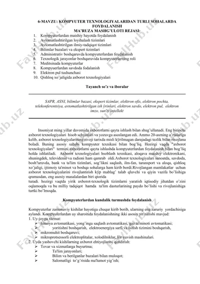 kompyuter texnologiyalaridan turli sohalarda foydalanish — DOCX