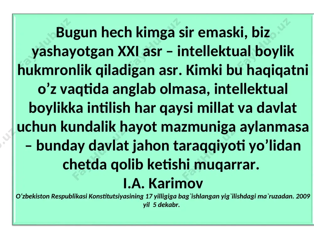 va qiyin, lekin keyinchalik senga meniig yordamim kerak bo’lmaydi. o’z yo’lingni tanla ...». “muloqot” texnologiyasi texnologiyaning tavsifi. ushbu texnologiya talaba (yoki o’quvchi)larning dars jarayonida mustaqil fikrlashiga, o’z fikrlarini erkin bayon etishiga hamda ularda bahsla-shish madaniyatini tarbiyalashga qaratilgan bo’lib, odatda, bunday mashg`ulot talaba (yoki o’quvchi)larni kichik guruhlar-ga ajratgan holda o’tkaziladi. texnologiyaning maqsadi. tanlangan mavzu, muammo aso-sida talaba (yoki o’quvchi)larning fikrlarini hamda ushbu mavzuga bo’lgan munosabatlarini aniqlash, mustaqil holda umumiy bir fikrga kelishlariga va to’g`ri xulosa chiqarish-lariga yordam berish, erkin holda bahslashishlariga sharoit yaratish, muloqotga kirish va muloqot qila olishga o’rgatish. texnologiyaning qo’llanishi. amaliy, laboratoriya, fakultativ mashg`ulotlarda va darsdan tashqari vaqtda o’t-kaziladigan tarbiyaviy soatlarda qo’llanishi mumkin bo’-lib, mashg`ulot jamoa va kichik guruh shaklida o’quv audito-riyasida yoki tabiat qo’ynida o’tkazilishi mumkin келажакка саёҳат – бу келажакда жамият ривожланиши ва инсоният тараққиёти учун яратиладиган ғоялар (ҳатто амалга оширилиши қийин бўлган) ва амалда тадбиқ этиш йўлларини ишлаб чиқишдан иборат. афзалликлари: ижодий - таълим олувчилар изланувчанлик, …