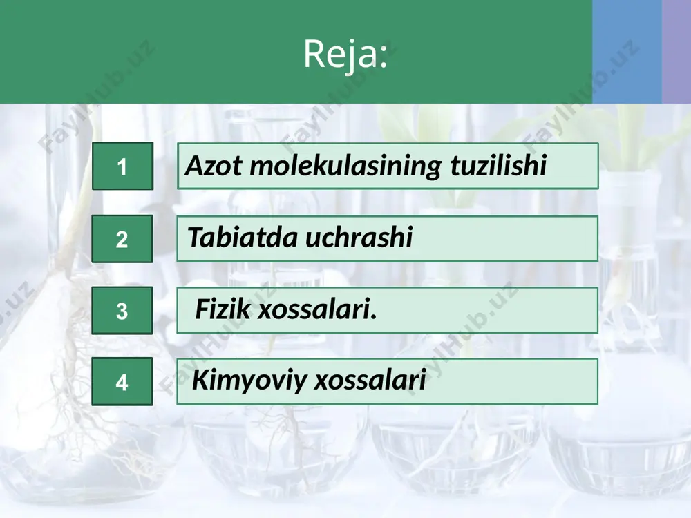feradagi azot oksidlanib azot (ii )-oksidi hosil qiladi. metallarning azot bilan hosil qilgan birikmalari nitridlar deb ataladi. masalan: li3n — litiy nitrid, mg3n2 — magniy nitrid. li3n mg3n2 image2.jpg image3.jpeg image4.jpeg image5.jpeg image6.jpeg image7.png image8.jpeg image9.jpeg image10.jpeg image11.jpeg image12.png image13.jpeg image14.jpeg image15.png image16.jpeg image17.jpeg image18.jpeg image19.jpeg image20.jpeg image21.png image22.jpeg image23.jpeg image24.png image25.jpeg image26.jpeg image27.jpeg image28.gif image1.jpg