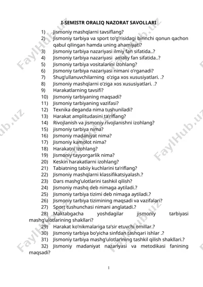 i-semistr oralik nazorat savollari — DOCX