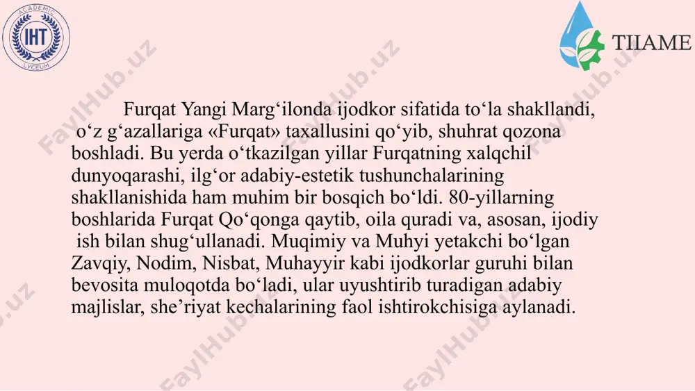 n «shoir ahvoli va she’r mubolag‘asi xususida» asarida furqat ijodkor va badiiy adabiyot xususida gap ochib, she’riyatda realistik tasvir masalasini ko‘tardi. 1891-yilning iyulida marv —ashxobod—boku—batumi orqali istanbulga bordi. do‘stlariga yozgan maktublarida, voqealarni oldindan bilgandek, vatanidan bir umr ajralib qoladigan odamning kayfiyatini aks ettirdi. masalan, istanbuldan yozgan «sabog‘a xitob» she’riy maktubida vatan ishtiyoqi, do‘stlar sog‘inchi, g‘urbat azoblari va yolg‘izlik motivlari birinchi o‘ringa chiqqan. furqat istanbuldan bulg‘oriya va yunonistonga o‘tdi. bolqon yarim orolining qator shaharlarida bo‘ldi. 1892-yilning martida istanbuldan o‘rta dengiz orqali arabistonga — makka, jidda, madina shahrilariga bordi. makkadagi haj ziyorati munosabati bilan «hajnoma» asarini yaratdi. so‘ng bombayga keldi, hindistonning qator viloyatlariga sayohat qildi. uning bu davrda yozgan nasriy va nazmiy maktublarida tushkunlik, ona yurt sog‘inchi va iztiroblari aks etgan. «adashganman» radifli hamda «kashmirda», «bulbul» deb nomlanuvchi lirik she’rlar turkumi shu jihatdan o‘ziga xos hijronnomadir. bir qamar siymoni ko‘rdim baldayi kashmirda, ko‘zlari masxuru yuz jodu erur tasxirda. zarra-zarra zar sochar boshig‘a …