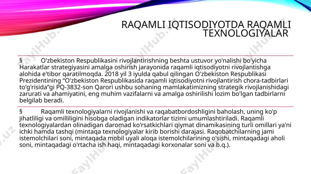 taraqqiyoti axborotlar oqimini bamisoli bahor sellari oqimi kabi ko’paytirib yubordi. axborot oqimining tobora ko’paya borganidan shu narsa ham dalolat bera oladiki, asrimizning 70-yillar o’rtalariga keliboq ishlab chiqarish kuchlari taraqqiyoti shunday darajaga yetgan ediki, ulardan oqilona foydalanish, ijtimoiy ishlab chiqarishni jadallashtirish uchun yiliga 1016 arifmetik amalni bajarish kerak bo’ladi. tabiiyki, bunday murakkab hisob - kitobni cho’t qoqib amalga oshirib bo’lmaydi. 10 milliard kishi bir yil davomida tinmay ishlagan taqdirdagina shuncha arifmetik amalni yecha olishi mumkin. odamlarni ijtimoiy-iqtisodiy va ma’naviy muammolarni hal etishga safarbar qilmoq uchun tegishli axborotlarni o’z vaqtida to’plab, qayta ishlab, muayyan bir tartibga solish va zudlik bilan kishilarga yetkazish kerak bo’ladi. buning uchun jamiyatni axborotlashtirish dasturini amalga oshirish va ilg’or axborot texnologiyasini joriy etish zarur. axborot texnologiyasi-bu usullar tizimi va axborotlarni yig’ish, saqlash, izlash, qayta ishlash, uzatish yo’lidir. u informatikaning predmeti hisoblanadi hamda boshqaruv amaliyotini o’tkazishni, ishlab chiqarishni boshqarishni, ilmiy izlanishlar va sanoat miqyosida korxonalarning tashkil topishini, ularning texnik …