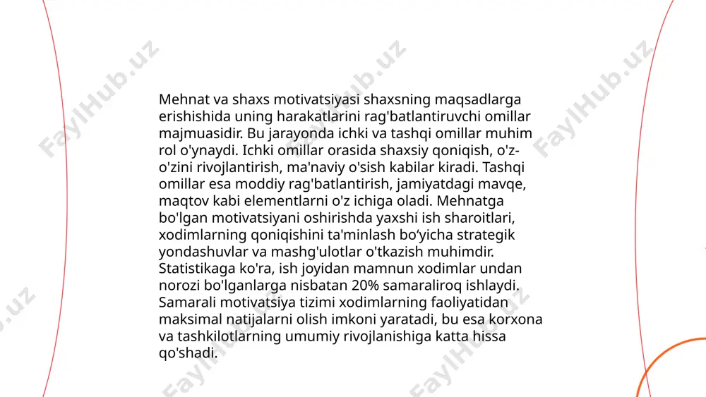 ichida ish joyini o'zgartiradi yoki tark etadi. kasbiy muammolar orasida stress, ishlarga majburiy moslashish va kasbiy o'sishning yo'qligi bor. yana bir muammo — mavqe va oylik maoshning pastligi. tadqiqotlar shuni ko'rsatadiki, ish joyidagi muvaffaqiyatli moslashuv mehnat unumdorligini kamida 15% oshirishi mumkin. kasbga moslashish jarayonida mentorlik va o'qitish dasturlari katta ahamiyat kasb etadi. ... t.me/slaydai_bot guruh dinamikasi va jamoa ishi mavzusida samarali ish olib borish uchun turli bosqichlar mavjud. birinchi bosqich, shakllanish bosqichi (forming), unda guruh a'zolari bir-birlarini tanishadi. ikkinchi bosqich, to'qnashish bosqichi (storming), bu jarayonda a'zolar o'rtasida nizolar yuzaga kelishi mumkin. uchinchi bosqich, normallashtirish (norming), unda qoidalar va rollar aniqlanadi. to'rtinchi bosqich, bajarilish (performing), bunda jamoa maqsadlariga erishish uchun samarali hamkorlik qiladi. tugash bosqichi (adjourning), loyihalar tugagandan keyin yuz beradi. har bir bosqichda samarali kommunikatsiya va ishonch muhim rol o'ynaydi. jamoa ishi ko'pincha 5-10 kishidan tashkil topadi, garchi katta guruhlar ham bo'lishi mumkin. iniqlangan rollar va aniq vazifalar samaradorlikni oshiradi. …