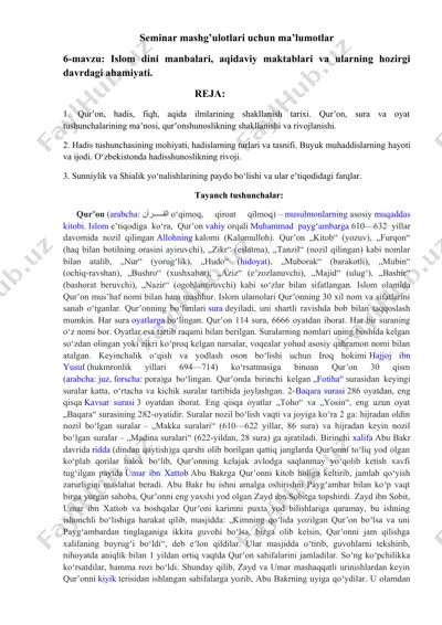 seminar mashg’ulotlari uchun ma’lumotlar — DOCX