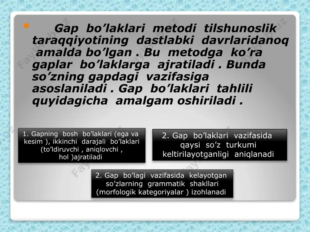 a ifodalangan bo'lsa, unda biz ko'p pog'onali uslubdan foydaiangan holda til birligining semantik belgilarini aniqlaymiz: calf-stupid, silly, raw-indesent, morally offensive-unpleasant, disgusting ushbu so'zning farqlovchi stilistik semasi kpd tahlilining 4 pog'onasidagina aniqlanadi. image2.jpeg image3.gif image4.jpeg image5.jpeg /docprops/thumbnail.jpeg
