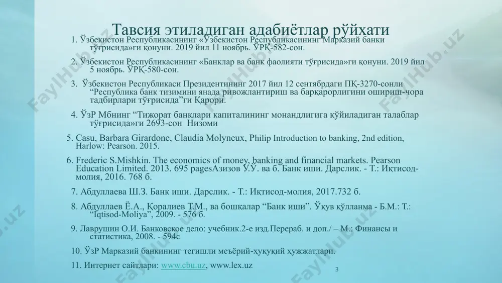 озитларлар қўйилган муддатда ўзгармас бўлиши лозим ва улар жорий тўловлар учун ишлатилмайди. жамғарма депозитлари аҳоли пул жамғармаларининг тўпланиши учун хизмат қилади. жамғарма депозитларга пул маблағларини жамғариш ёки сақлаш мақсадида шакллантирилган қўйилмалар киради. 1.тижорат банкларининг ресурслари ва уларнинг таркиби банкларнинг пассив операциялари – бу банк ресурсларини шакллантириш билан боғлиқ бўлган операциялардир. тижорат банклари пассив операцияларининг шакллари қимматли қоғозларни муомалага чиқариш йўли билан ресурсларни йиғиш фойда ҳисобидан ҳар хил фондларни ташкил қилиш ёки фондлар суммасини ошириш бошқа кредиторларнинг маблағларини жалб қилиш депозит операцияларини амалга ошириш банкнинг ўз маблағлари жалб қилинган маблағлар 2. банкларнинг пассив операциялари, уларнинг турлари банкнинг ўз маблағлари тижорат банклари фаолиятида муҳим аҳамият касб этиб, унинг таркибига қуйидагилар киради: устав капитали қўшимча капитал заҳира фонди тақсимланмаган фойда жалб қилинган маблағлар тижорат банклари кредит ресурсларининг асосий қисмини ташкил қилади. булар: депозитлар контокоррент счётлардаги маблағлар корреспондент счётлардаги маблағлар. кўрсаткичлар номи 01.08.2020 й. 01.08.2021 й. ўзгариши, фоизда млрд. сўм улуши, фоизда млрд. сўм …