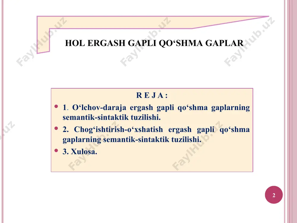 rdi bobo nonini dasturxonga qo‘ysa, peshin chog‘i u belbog‘ini yozardi. (n.k.) b) o‘xshashlikni ko‘rsatish: oppoq nozik yuzi quyoshda shu qadar tiniq ko‘-rindiki, go‘yo u nurdan yaratil-ganday. (o.) * chog‘ishtirish-o‘xshatish ergash gapli qo‘shma gap qismlarini bog‘lovchi vositalar chog‘ishtirish-o‘xshatish ergash gapli qo‘shma gaplarda havola bo‘laklar.