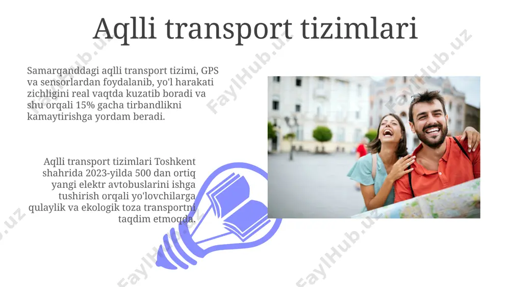 oshgan va 35 ta yangi yo'nalish qo'shilgan. turizm transportida xavfsizlik samarkand shahriga sayyohlarni tashiydigan avtobuslarda gps kuzatuv tizimlari o'rnatilishi transport vositalarining harakatini nazorat qilish va yo'lovchilar xavfsizligini ta'minlashga yordam beradi, bu esa 20% ga avariya holatlarini kamaytiradi. 2022-yilda o'zbekistonda yo'lovchi tashishda 300 dan ortiq yo'l-transport hodisasi qayd etilgan bo'lib, ulardan 150 tasi toshkent viloyatida sodir bo'lgan. bu esa transport xavfsizligi tizimini takomillashtirish zarurligini ko'rsatadi. turizm transporti va iqtisodiyot samarqand va buxoro shaharlariga yo'naltirilgan turistik yo'nalishlarda elektr avtobuslaridan foydalanish 20% ga oshdi, bu ekologik toza transport vositalarining iqtisodiy samarasini ko'rsatadi. 2022-yilda o'zbekistonga tashrif buyurgan 7 milliondan ortiq turistning 60 foizi aviaqatnovlardan, 25 foizi esa temir yo'l transportidan foydalangan, bu esa turizm iqtisodiyotining muhim tarkibiy qismini tashkil etadi. mijozlarning fikr-mulohazalari 01 02 самарқандга келган 350 нафар туристнинг 80 фоизи транспорт хизмати сифатидан мамнун эканликларини, 15 фоизи эса яхшилашларни таклиф қилганликларини билдирди. sales 1st qtr 2nd qtr 100 0 sales 1st qtr 2nd …