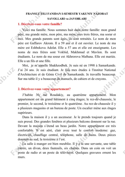 fransuz tili fanidan i-semestr yakuniy nazorat savollari va javoblari — DOC
