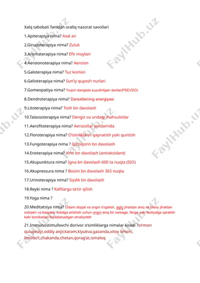 xalq tabobati fanidan oraliq nazorat savollari — DOC