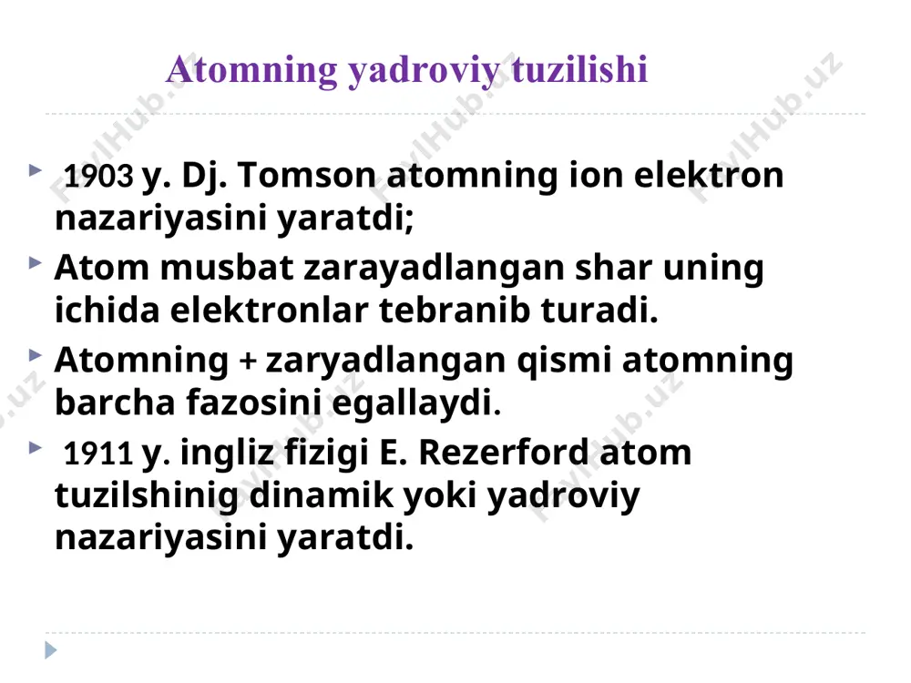 kulyar orbitallar usuli vbu usuli kamchiliklari: - ba’zi moddalarda elektron juftlar yordamisiz bog’lanish . xix asrning oxirida tomson (h2+) -tarkibida toq elektronlar bo’lgan moddalargina magnitga tortiladi. -erkin radikallar tarkibida ham juftlashmagan elektronlar bo’ladi. -benzolga o’xshash aromatik uglevodorodlarning tuzilishini vbu tushuntirib bera olmaydi. -toq elektronlarning rolini ko’rsatadigan nazariya 1932 yilda xund va malliken yaratgan, bu nazariya molekulyar orbitallar(mo) nazariyasi . mo da ao tuzilishi haqidagi kvant-mexanik tasavvurlar molekula tuzilishida qo’llanadi. atom bir markazli (bir yadroli) sistema, molekula ko’p markazli sistema. mo usulining bir necha turlari bor. ao chiziqli kombinasiya usuli ( aochk). mo tasvirlovchi funksiyalarni molekulani tashkil etgan atomning funksiyalarini bir-biriga qo’shish va bir-biridan ayirish natijasida topiladi. bog’lovchi simmetrik funsiya:  1 = c1 1 + c2 2 bo’shashtiruvchi antisimmetrik : 2 = c1 1 - c2 2 c1 , c2 - koeffitsientlar; 1 , 2 - ayni elektronning birinchi va ikkinchi yadroga oid to’lqin funksiyalari;  1 - simmetrik funksiya …