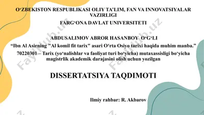 ibn al asirning "al komil fit tarix" asari — PPTX