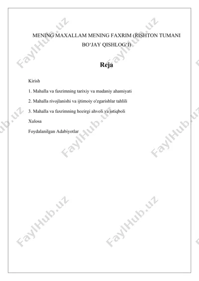 rishton tumani va boʻjay qishlogʻi — DOCX