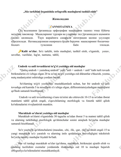 sõz tarkibini õrganishda orfografik mashqlarni tashkil etish — DOCX