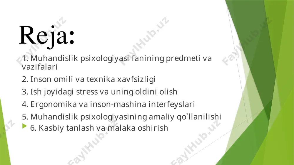 a olib kelishi mumkin. ish joyidagi stress ish unumdorligini pasaytiradi va sog`liqqa salbiy ta`sir ko`rsatadi. stressning asosiy sabablari orasida ish yuklamasi, muddatlar, hamkorlar bilan munosabatlar va boshqalar mavjud. stressni oldini olish uchun ergonomik ish joyini tashkil qilish muhim. ish va dam olish rejimini to`g`ri tashkil qilish zarur. ishchilarga psixologik yordam ko`rsatish ham muhim. treninglar va malaka oshirish dasturlari stressga chidamliligini oshirishga yordam beradi. korporativ madaniyat ish joyidagi stress darajasiga ta`sir qiladi. ish joyidagi stressni bartaraf etish choralari ish unumdorligini oshiradi. sog`lom ish muhiti stressni kamaytirishga yordam beradi. stress menejmenti ishchilarning ruhiy salomatligini saqlashda muhim rol o`ynaydi. ish joyidagi stress va uning oldini olish ergonomika insonning jismoniy va psixologik xususiyatlarini hisobga olgan holda ish joyini loyihalashga qaratilgan. inson-mashina interfeyslari inson va texnika o`rtasidagi o`zaro ta`sirni ta`minlaydi. interfeyslarning dizayni insonning kognitiv va motor qobiliyatlariga mos kelishi kerak. samarali interfeyslar ishlashni osonlashtiradi va xatolarni kamaytiradi. ergonomik prinsipialar xavfsizlikni oshiradi va ish unumdorligini yaxshilaydi. …