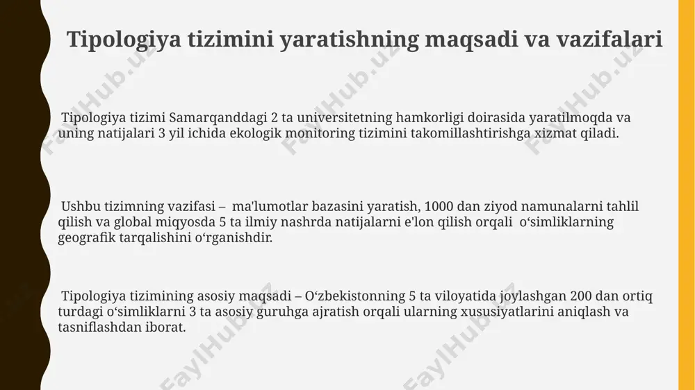 i biznes model aniqlangan bo'lib, bu ularning marketing strategiyasini 15% ga optimallashtirish imkonini berdi. tipologiya tizimining tarkibiy elementlari tizimning samaradorligi 5 ta asosiy omilga bog’liq: 1) ma’lumotlarning sifati va to’liqligi, 2) algoritmlarni tanlash, 3) hisoblash quvvati (masalan, 8 yadroli protsessor), 4) dasturiy ta’minotning ishonchliligi va 5) foydalanuvchining tajribasi. tipologiya tizimi 3 ta asosiy qismdan: 1) ma’lumotlar bazasi (masalan, 1000 dan ortiq namunalarni o’z ichiga olgan toshkentdagi arxivdan), 2) tahlil algoritmlari (masalan, k-means klasterlash usuli) va 3) natijalarni vizualizatsiya qilish vositalaridan iborat. samarqand mintaqasidagi arxeologik topilmalarni tasniflash uchun yaratilgan tipologiya tizimi, 200 dan ortiq o’zgaruvchini hisobga olgan holda, 7 ta asosiy toifani va 25 ta kichik toifani aniqladi; bu natijalar 3d model sifatida namoyish etildi. mavjud tipologiyalarni tahlil qilish taxminan 15 ta turli mamlakatlarda qo'llaniladigan 50 dan ortiq tipologiya tizimlarini tahlil qilib, ularning umumiy va farqlovchi xususiyatlarini aniqlash, samarqand shahri atrofidagi hududlarni o'rganish uchun qo'llanilishi mumkin. mavjud tipologiyalarni tahlil qilishda, 19-asr …
