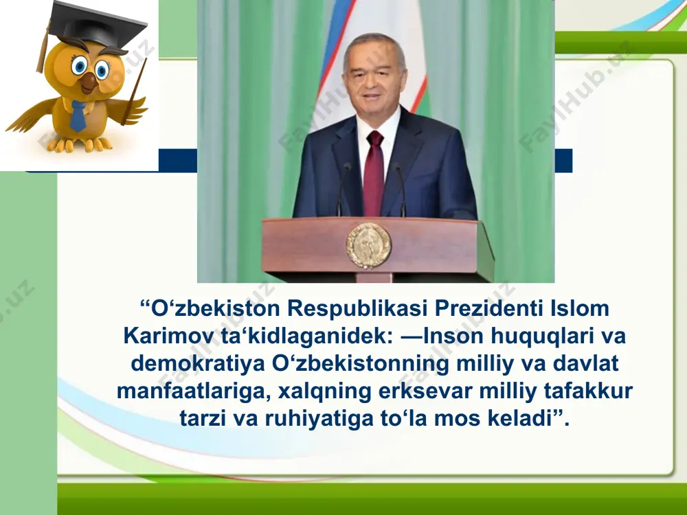 kodeksining 30-moddasiga binoan quyidagi hollarda bunga yo`l qo`yiladi: ruhiy kasalligi yoki aqliy zaifligi oqibatida o`zini boshqara olmaydigan va o`z harakatiga javob berolmaydigan fuqarolar sudning hukmi bilan muomalaga layoqatsiz deb topilishi mumkin.bunday fuqaroga vasiylik belgilanadi. majburiyat huquqi. bu huquqning mazmuni ashyoviy huquqlarning bir shaxsdan boshqasiga o`tishi bilan bog`liq fuqarolik huquqiy munosabatlardan iborat. majburiyat huquqi mulkning harakati va qayta taqsimlanishi jarayonini muvofiqlashtiradi. majburiyat huquqining asosida majburiyat tushunchasi yotadi. majburiyat – fuqarolik huquqiy munosabat bo`lib, unga asosan bir shaxs (qarzdor) boshqa shaxs (kreditor) foydasiga muayyan harakatni amalga oshirishga, muayyan harakatdan o`zini saqlashga majbur bo`ladi, kreditor esa, qarzdordan o`zini o`zining majburiyatlarini bajarishni talab qilish huquqiga ega bo`ladi. demak, majburiyatda ikki taraf-qarzdor va kreditor qatnashadi. majburiyatlar quyidagi asoslarda kelib chiqadi: - shartnomalardan; - yetkazilgan zarar oqibatida; - sud qarori asosida; - fuqarolik qonunshiligi fuqarolik-huquqiy oqibatlarning vujudga kelishi bilan bog`laydigan boshqa harakatlar va hodisalar natijasida. mualliflik huquqi. mualliflik huquqi instituti o`z ta`sir doirasiga mualliflar huquqlarini himoya …