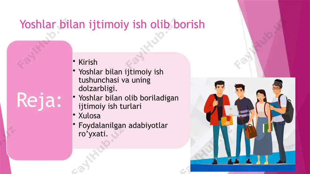 imoiy ish tushunchasi va uning dolzarbligi jamiyatning rivojlanishiga ta'sir etadigan eng muhim masalalardan biridir. ijtimoiy ish yoshlar bilan shug'ullanishda turli ijtimoiy, psixologik, va madaniy nuqtai nazardan yondashishni talab etadi. bu soha yoshlarning ijtimoiy rivojlanishi, ta'lim olish, jismoniy va ruhiy salomatligi, shuningdek, ularning jamiyatdagi o'rnini mustahkamlashga qaratilgan. ijtimoiy ish — bu shaxs, oilalar, guruhlar, jamiyat bilan ishlashga qaratilgan faoliyatdir. ijtimoiy ishning maqsadi — insonlarning hayotini yaxshilash, ularning ijtimoiy muammolarini hal etishda yordam berishdir. bu sohada ishlovchi mutaxassislar yoshlarning ehtiyojlarini hisobga olib, turli xil psixologik, pedagogik, huquqiy va ijtimoiy masalalar bo'yicha yordam ko'rsatadi. ijtimoiy ishning yoshlar bilan aloqadagi dolzarbligi jamiyatda mavjud bo'lgan ijtimoiy muammolar, iqtisodiy qiyinchiliklar, ta'lim tizimining yetarli darajada rivojlanmaganligi, o'zgaruvchan madaniy va ijtimoiy sharoitlar bilan bog'liq. shuningdek, yoshlar o'rtasida mehnat bozori, o'qish va kasb tanlash bilan bog'liq muammolar, ijtimoiy ayrimliklar va psixologik muammolar ham dolzarb masalalardandir. yoshlar uchun ijtimoiy ishning ahamiyati ortib borayotgan davrda, jamiyatning bu soha bilan shug'ullanishi ularning …