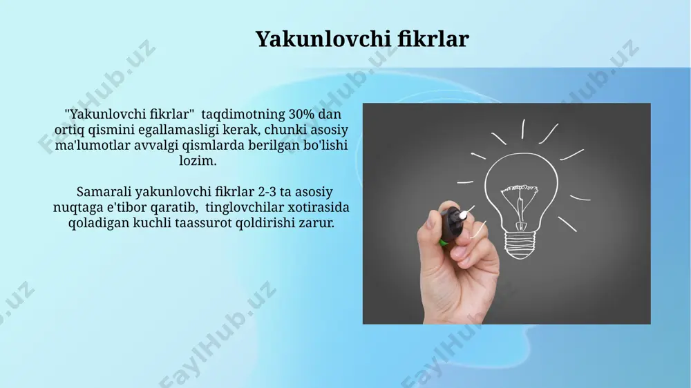 n iborat bo'lib, har bir qismida 5-7 ta aniq fakt keltirilishi lozim. muhim omillar аҳолининг 70% дан ортиғи шаҳарларда яшаши ижтимоий инфратузилмани, хусусан, транспорт ва коммунал хизматларни яхшилаш бўйича муҳим муаммоларни юзага келтиради ва буни ҳал этиш учун катта сармоя киритиш талаб этилади. савдо балансидаги тақчилликни камайтириш мақсадида, экспорт ҳажмини 15% га ошириш бўйича белгиланган вазифалар, маҳаллий маҳсулотларнинг рақобатбардошлигини ошириш ва янги бозорларни топиш стратегиясини талаб этади. salbiy tomonlari ba'zi salbiy ta'sirlar uzoq muddatli bo'lishi mumkin, 5 yildan ko'proq davom etishi va keyinchalik sog'liqqa jiddiy oqibatlarga olib kelishi mumlik. salbiy tomonlarning aniq miqdoriy baholashini olish qiyin, chunki ta'sirlar subyektiv va ko'plab omillarga, jumladan, individual farqlarga bog'liq. asosiy tushunchalar muhim tushunchalarni o'rganishda 70% amaliy mashqlar va 30% nazariy bilimlarni birlashtirish samaradorlikni oshiradi. asosiy tushunchalarni 2-3 ta kalit so'zlar bilan ifodalash va ularning o'zaro bog'liqligini 5 ball shkalasi bilan baholash mumkin. ijobiy tomonlari ish joyining ijtimoiy tomonlari xodimlar orasida 20% ga yaqin …