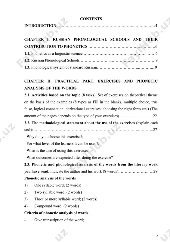iphthong, long or short); - characteristics of consonants (labial, bilabial, dental, plosive, fricative etc.) - define the name and type of reduction; conclusion………………………………………………………….…….…35 bibliography……………………………………………………...……...…36 introduction this course paper is dedicated to the theme “russian phonological schools”. the study of phonetics and phonetics as a branch of linguistic has always been one of the most interesting, disputable and important problems of theoretical phonetics of modern english. phonetics is a field in linguistics that specializes in studying single sounds within language. phonetics concerns itself with how the sounds are produced, how they sound to other listeners and how the brain perceives the sounds. like all linguistic fields, phonetics studies all languages. at the dawn of the 20th century, the study of language in russia was mostly preoccupied with traditional philological issues. although pioneering approaches to phonology had been formulated by mikołaj kruszewski and jan baudouin de courtenay in the late 19th century, …