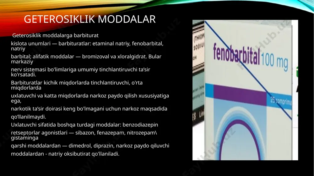 katexolaminlar va serotonin almashinuvining o'zgarishiga olib keladi. talvasa holatlari dori moddalar bilan zaharlanganda, tutqanoq kasalligida ro'y beradi. talvasaga parkinsonizm holatlari ham kiradi, bunda mushaklar harakati kamayadi, bemor beixtiyor qaltiraydi. turli xil talvasalar bolalarda, kichik yoshdagj bolalarda kattalarga nisbatan 5-6 marta ko'proq uchraydi. ularda talvasa tana harorati oshganda, moddalar almashinuvi (uglevod, mineral) buzilganda, tana suvsizlanganda, tutqanoq va boshqalarda uchraydi. yosh bolalaming talvasaga moyilligi, ulaming markaziy nerv sistemasi mukammal rivojlanmaganidan, gematoensefalik to'siqning o'tkazuvchanligi oshiqroq bo'lganida, nerv to'qimalari yetarli miyelinizatsiya hamda gamk faolligi yetarli bo'lmaganidan kelib chiqadi. talvasaga qarshi moddalar 3 guruhga bo’linadi: 1. talvasa belgilariga qarab, ya’ni simptomatik davolash uchun qo'llaniladigan moddalar. 2. tutqanoqqa qarshi moddalar. 3. parkinsonizm holatida qo'llaniladigan moddalar. talvasa belgilari har xil sabablar (kasalliklar, zaharlanish) tufayli kelib chiqadi, bunday talvasa yuqorida aytilganidek, bolalarda ko'proq uchraydi, ular narkotik hamda uxlatuvchi moddalar yordamida davolanadi, markaziy nerv sistemasi bo'limlarida sinaptik o'tkazuvchanlikni kamaytiradi, miya po'stlog'ida motor sohalar faoliyatini hamda reflektor faollikni pasaytiradi. talvasani …