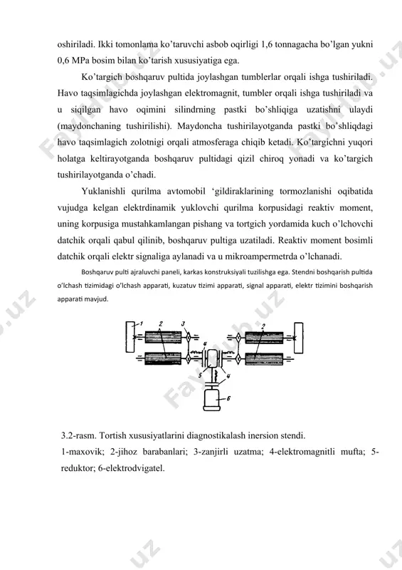 ish xosil qilinadi. shundan so’ng, 527 b niiaт turdagi asbob bilan yoil’gi nasosining ishlashi (bosimning ortishi va karbyurator yonil’gi kamerasining germetikligi) tekshiriladi. 3. chiqindi gaz tarkibini aniqlovchi qurilmalar. chiqindi gazlarning zaxarliligi dvigatellarni salt yurishida aniqlanadi. karbyuratorli dvigetellar uchun infralit, gai-1, elkon, тozal kabi gazoanalizatorlar, dizel dvigatellari uchun mega-1, mega-2 tutun o’lchagichlar ishlatiladi. 3.3-rasm. gai-1 va avtotest gazoanalizatorlarining umumiy ko’rinishi gai-1 gazoanalizatori, karbyuratorli avtomobil dvigatellari ishlaganda ajralib chiquvchi chiqindi gazlar tarkibidagi uglerod oksidi miqdorini avtomatik ravishda o’lchash uchun ishlatiladi. ularning ishlashi optika adsorbsiyali usulga asoslangan bo’lib, infroqizil energiya nurlari tekshirilayotgan komponentlardan o’tishi darajasiga bo’gliq. nurlarni ogahiy yutilish darajasi gaz aralashmasidagi komponentlar konsetratsiyasiga bo’gliq bo’ladi. gai-1 gazoanalizatori (3.3 -rasm) optik blok, proba tayorlash va elektrik sxemadan, ya’ni modulyator generatori, chastotalarni ajratuvchi, sinxronlash qurilmasidan tashkil topgan. asbobni ishga tayorlash: "kalibr-1", "nasos-2", "vkl-3" tugmachalar o’chirilgan holatida bo’lishi kerak. gazoanalizatorga elektr ta’minoti simi ulanadi. gaz olish zondini 200-450 mm uzunlikdagi naycha va tozalash filtri bilan …