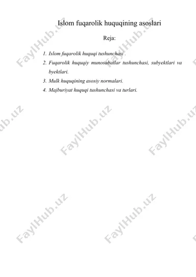 islom fuqarolik huquqining asoslari — DOC
