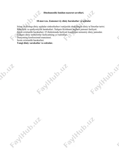 diniy harakatlar va sektalar — DOCX