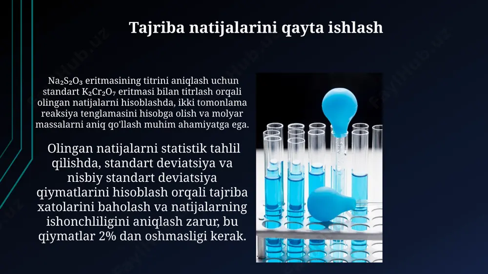 standart k2cr2o7 va ishchi na2s2o3 eritmalarini tayyorlash - Page 5