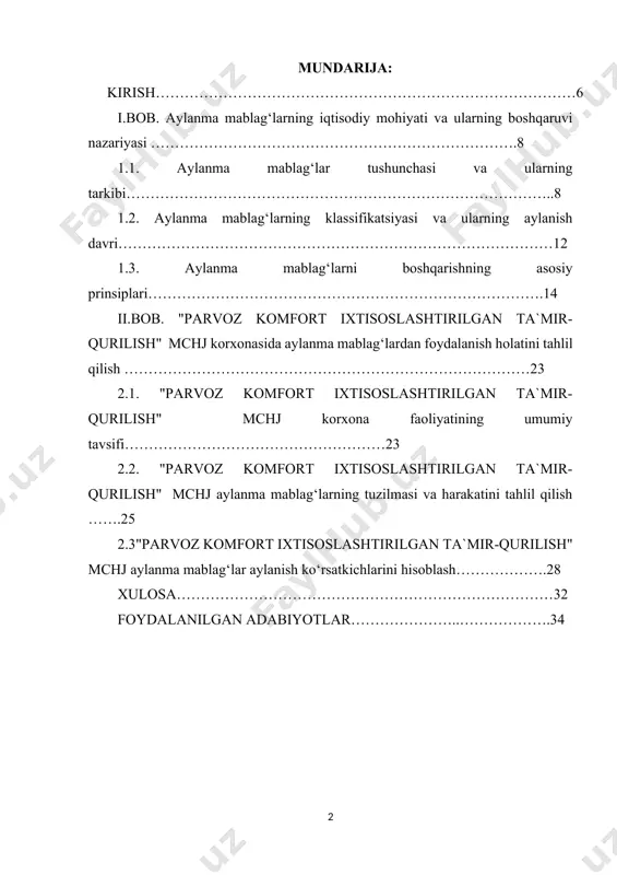 larda doimiy aylanib turadi. shuning uchun ularni to‘g‘ri rejalashtirish, samarali boshqarish va har doim yetarli darajada saqlab turish korxonaning moliyaviy barqarorligini ta’minlashda muhim omil hisoblanadi. ayniqsa, bozor sharoitida narxlarning tez-tez o‘zgarib turishi, ishlab chiqarish resurslarining qimmatlashuvi, raqobatning kuchayishi va tashqi iqtisodiy omillarning beqarorligi korxonalardan o‘z moliyaviy mablag‘larini yanada samarali boshqarishni talab etadi. bugungi kunda mamlakatimizda kichik biznes va xususiy tadbirkorlikni rivojlantirish, mahalliy mahsulotlar raqobatbardoshligini oshirish, iqtisodiy islohotlarni chuqurlashtirish bo‘yicha qator chora-tadbirlar amalga oshirilmoqda. ushbu jarayonda korxonalar oldida ishlab chiqarishni kengaytirish, mahsulot hajmini oshirish, bozorni kengaytirish kabi vazifalar bilan birga, ichki moliyaviy boshqaruvni takomillashtirish, aylanma mablag‘lardan to‘g‘ri foydalanish kabi muhim masalalar ham dolzarb bo‘lib bormoqda. ayniqsa, kichik va o‘rta korxonalar uchun aylanma mablag‘lar hajmi cheklangan bo‘lganligi sababli, ularning oqilona taqsimoti va boshqaruvi har doim muhim vazifa bo‘lib qolmoqda. aylanma mablag‘larning yetarli darajada bo‘lmasligi yoki ular noto‘g‘ri taqsimlangan holatlarda korxona to‘lovga qobiliyatsizlikka uchrashi, ishlab chiqarish to‘xtab qolishi, xom ashyo va materiallar taqchilligi …