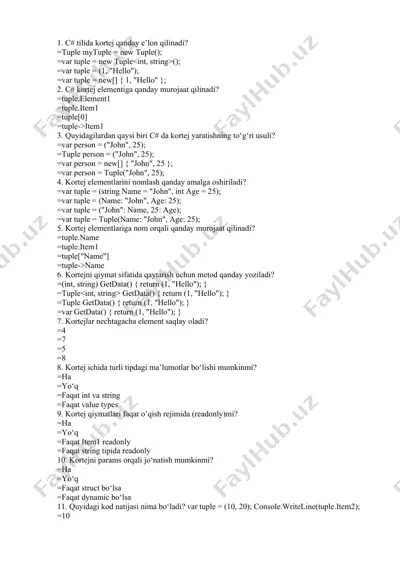 c# tilida kortej yaratish — DOCX