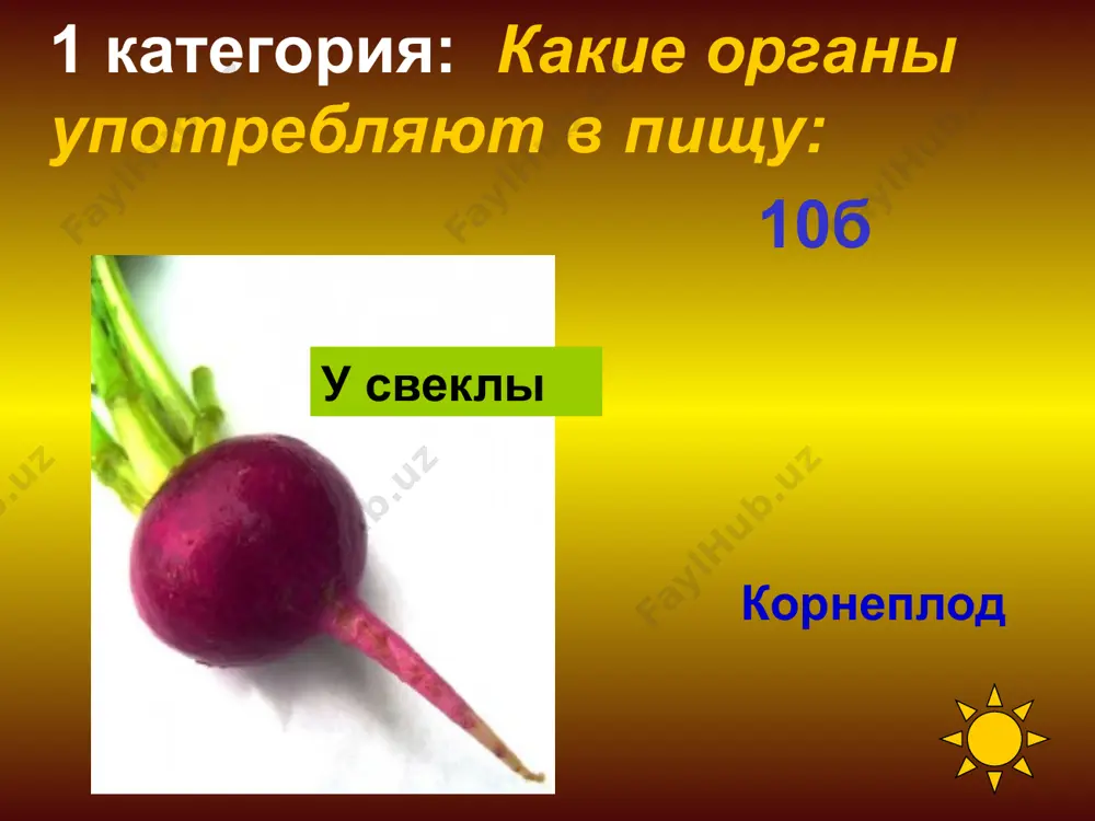 семейство розоцветные 2 категория семейство пасленовые 3 категория семейство крестоцветные 10б 10б 10б 20б 20б 20б 30б 30б 30б 1 категория розоцветные была зеленой маленькой, потом я стала аленькой, на солнце почернела я, и вот теперь я спелая. вишня 1 категория розоцветные было зеленое платье – атласное, нет, не понравилось выбрала красное, но надоело также и это платье надела синего цвета. слива 1 категория розоцветные бусы красные висят, из кустов на нас глядят. очень любят бусы эти дети, пчёлы и медведи. малина 2 категория пасленовые как на нашей грядке выросли загадки сочные да крупные, вот такие круглые. летом зеленеют, к осени краснеют помидоры 10б 2 категория пасленовые в огороде перед нами куст усыпан колпачками, каждый пламя прячет, а кто съест – заплачет. перец 20б 2 категория пасленовые под землей птица гнездо свила, яиц принесла. картофель 30б 3 категория крестоцветные репка кругла, а не луна, желта, а не масло, с хвостиком, …