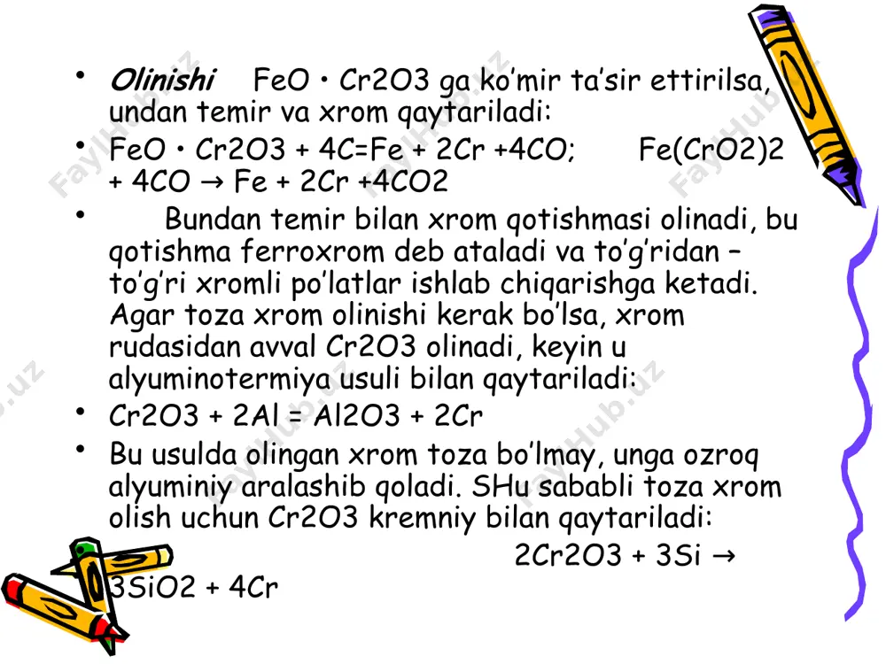 xromning olinishi, xossalari va birikmalari - Page 5