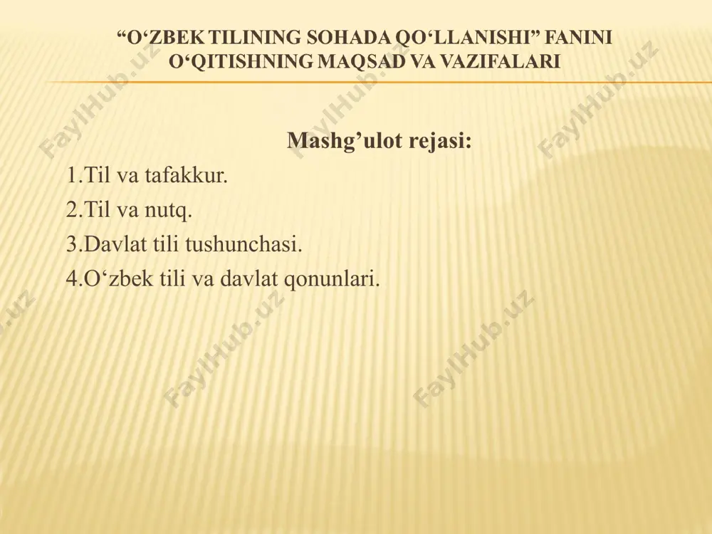 laligidan to umrining oxirigacha oladigan ilmiy va hayotiy ta’limi so’z va til vositasida amalga oshadi. tafakkur, til va uning yuzaga chiqaruvchi (og’zaki,yozma shaklda) vosita so’z bo’lar ekan (nutq), bu borada a.navoiyning quyidagi misralarini eslatib o’tish maqsadga muvofiq: insonni so’z ayladi judo hayvondin, bilki, guhari sharif yo’qdur ondin. 1. til – aloqa quroli. nutq ana shu aloqa jarayonini amalga oshiruvchi vosita, aloqa shaklidir. 2. tilning umri uni yaratgan xalqning o’zidek uzoq tarixga ega. nutqning umri alohida bir shaxs umri bilan teng. 3. til muayyan bir tilda so’zlovchilar uchun umumiy bo’ladi. til me’yorlaridan kelib chiqib, barchaga bir xil talab qo’yiladi. masalan, maktab so’zi turli hududlarda turlicha talaffuz etilsa ham (jumladan, maktap, mektep va h.k.), orfoepiya qoidasiga ko’ra shu millatning barcha vakili maktab tarzida talaffuz etishi me’yoriy hol sanaydi. 4. til nisbatan turg’un, barqaror bo’lsa, nutq doim harakatda bo’lib, o’zgaruvchan bo’ladi. til va nutq o’z birliklariga ega. til birliklari sifatida quyidagilarni sanash mumkin: …