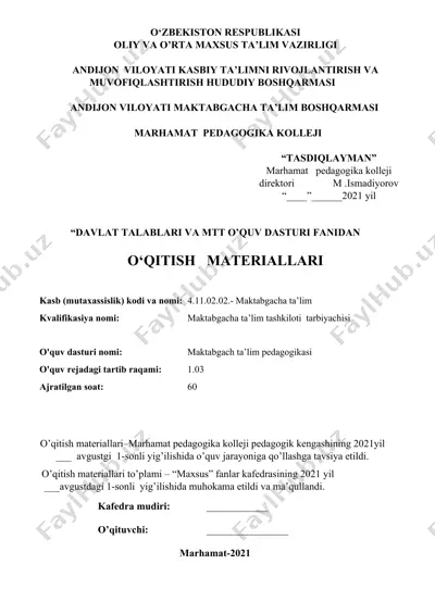 maktabgacha ta’lim pedagogikasi — DOC