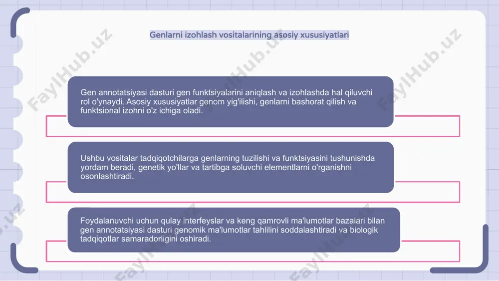 ni tahlil qilib, biz uning funksiyalarini va gen tahlili va tadqiqotida qanday yordam berishini tushunishimiz mumkin. ushbu amaliy tadqiqotlar gen annotatsiyasi dasturini o'zlashtirishning afzalliklarini ta'kidlaydi va uning genetik tadqiqotlar va ilmiy kashfiyotlarga ta'sirini ko'rsatadi. gen annotatsiyasi texnologiyasining kelajakdagi tendentsiyalari genetika olamida tadqiqotchilar uchun gen annotatsiyasi dasturi bilan yangilanib turish juda muhimdir. mavjud vositalarni va kelajakdagi tendentsiyalarni tushunish aniq genetik tahlil uchun juda muhimdir. texnologiyaning rivojlanishi bilan gen annotatsiyasi dasturiy ta'minoti yanada qulayroq va samaraliroq bo'lishi kutilmoqda. avtomatlashtirish, mashinani o'rganish va sun'iy intellekt annotatsiya aniqligi va tezligini oshirishda muhim rol o'ynaydi. tadqiqotchilar gen annotatsiyasi texnologiyasidagi so'nggi yutuqlarga moslashish uchun ushbu rivojlanayotgan tendentsiyalarga moslashishlari kerak. yangi dasturiy ta'minot va vositalarni qo'llash orqali ular genetik kod haqida chuqurroq tushunchalarni ochishlari mumkin. e'tiboringiz uchun rahmat