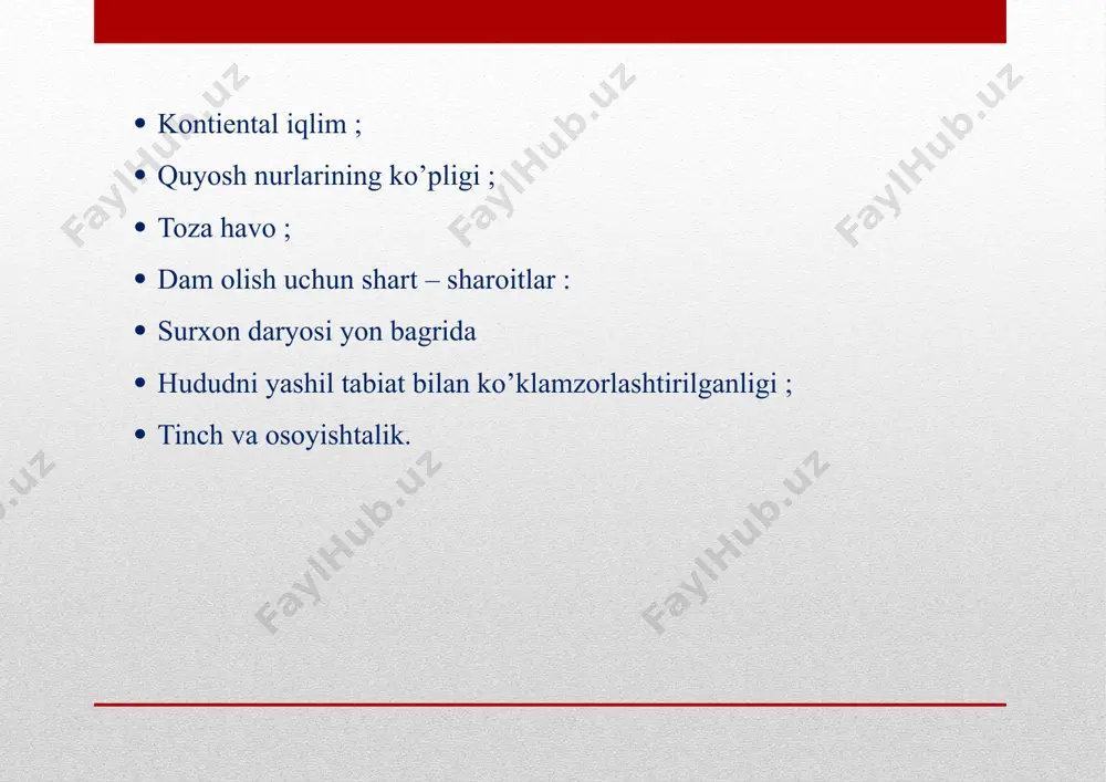 ritish , sanatoriyadagi moliyaviy ishlarni qayd etib borish, nazorat qilish , xodimlarga ish haqi yozish, buxgalteriya hisoboti va boshqa hisobotlar tuzish, asosiy faoliyat bo’yicha xarajatlar, qo’shimcha xizmatlar bo’yicha xarajatlar, boshqa xizmatlar bo’yicha xarajatlar va daromadlar, sanatoriya bo’yicha jami daromadlar, qo’shimcha xizmatlar bo’yicha daromadlar , davr xarajati, ma’muriy xarajatlar, boshqa operatsion xarajatlar , xodimlarning lavozimi va stavkasiga qarab table qilish , mehnat shartnomasi kabi jarayonlarni o’rgandim . foydalanilgan adabiyotlar: 1.o’zbekiston respublikasi vazirlar mahkamasining 2020-yil 27-maydagi 332-son qarori 2.сурхондарёвилоятҳокимининг2022йил27январдаги74-8-0-q/22-сонқарор 3.o‘zbekiston respublikasi prezidentining 2022-yil 18-fevraldagipq-135-son qaroriga 4.o‘zbekiston respublikasiprezidentining 2022-yil 18-fevraldagipq-135-son qarori 5.surxondaryo viloyat hokimining 2022-yil 26-maydagi “o‘zbekistonrespublikasi prezidentining 2022-yil 30-apreldagi “ichki turizm xizmatlarini diversifikatsiya qilishga oid qo‘shimcha chora-tadbirlar to‘g‘risida”gipq-232-sonli qarori ijrosini ta’minlash haqida”gi 324-8-0-q/22-sonli qarori 6.oltinsoy tuman hokimining 2022 yil 30 maydagi198-8-108-q/22-son qarori 7.l.v.djurayeva “hududiy rekretsiyon tizimlarni rivojlantirishning xalqaro elektron manbalar: ·www.lex.uz ·www.uzbektourism.uz ·e-qaror.gov.uz image2.png image3.png image4.png image5.png image6.png image7.png