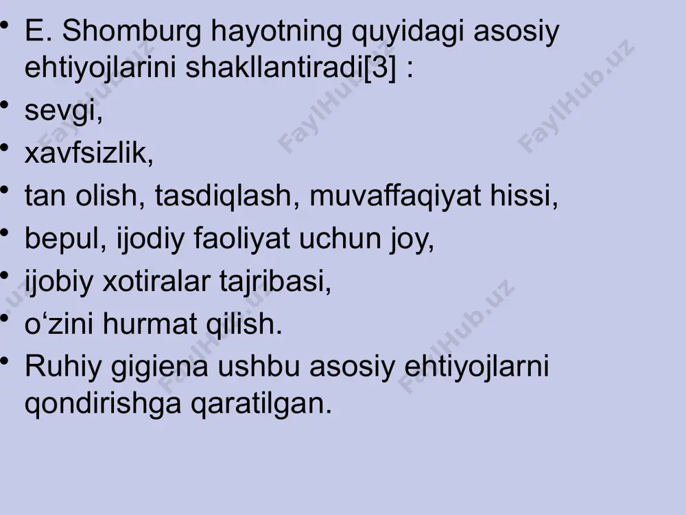 ruhan hali tayyorbommasligi mumkin. lekin uni hali sen yoshsan deb hadeb tergayverish unda qaysarlikni yuzaga keltirishi mumkin. 0 ‘smirning mustaqilligini tan olgan holda, uning oldida har bir narsaga mas’uliyat hissini tug‘dira borish o‘ta muhimdir. katta yoshdagilar psixogigiyenasi, ko‘pincha, kishining egal- lab turgan lavozimiga, kasbiga va ish faoliyatiga bogmiq. bu davrda oila vajinsiy hayot psixogigiyenasi alohida e’tiborni talab qiladi.jinsiy zaiflik bor oilada baxtli hayot bo‘l- maydi, bunda nafaqat oilada, balki jamiyatda ham ular o‘z o‘rnini topib keta olmasliklarini isbotlab bergan. er-xotin orasidagi nafaqat yaxshi munosabat va xushmuomalalik, balki normal jinsiy munosa- batlar ham mustahkam oilaning asosini tashkil qiladi.jinsiy hayot — hayot mazmunini ifodalab beruvchi vositadir. qariyalar muammosi har qanday jamiyatda ko‘ndalang turgan muammodir. chunki ular ishga yaroqsiz bo‘lib qolganlaridan keyin, ba’zan farzandlari e’tiboridan ham chekkada qolib ketishadi. ayniqsa, doimo faol hayot kechirib kelayotgan kishi nafaqaga chiqib, ishsiz qolganda, uning ruhiyatiga katta ziyon yetishi mumkin. shuning uchun qariyalarning salomatligini saqlash, ularni mahalla …