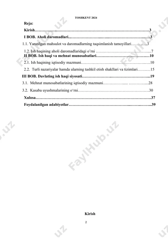 amoyillari mamlakatda ishlab chiqarilgan tovar va xizmatlarning taqsimlanish tamoyillari bo‘yicha turlicha nazariyalar mavjud. bozor iqtisodiyotiga doir «uch omil» deb nomlanuvchi nazariya keng tarqalgan bo’lib, bu nazariyaning asoschilaridan biri fransuz olimi j.b.sey «ishlab chiqarishning uch omili» degan g‘oyani ilgari surib, unda tovarlarni ishlab chiqarishda mehnat, yer va kapital birga qatnashadi, ular hamma daromadlar manbai bo’lib, ushbu daromadlar shu omillar o‘rtasida taqsimlanadi, deb ko'rsatadi. uning bu g'oyasi amerikalik iqtisodchi olim j.b.klarkning qo‘shilgan omil unumdorligi degan g‘oyasiga asos bo’lib xizmat qiladi. klark o‘zining «boyliklarning taqsimlanishi» nomli asarida yaratilgan boylik uchala omil o'rtasida ularning har biri yaratgan mahsulot miqdoriga, ya’ni unumdorligiga qarab taqsimlanadi, deb ko‘rsatadi. sey va klark g‘oyalarining ijobiy tomoni quyidagilardan iborat: 1. kapital, yer va ishchi kuchi jonli mehnatning har uchalasi tovar yoki xizmatning nafliligini yaratishda qatnashishi ko'rsatiladi; 2. yaratilgan naflilik miqdori bilan bu uchala omilning miqdori va unumdorligi o'rtasida bog'liqlik mavjudligi, agar bu uchala omil bir biriga mos ravishda miqdor va …